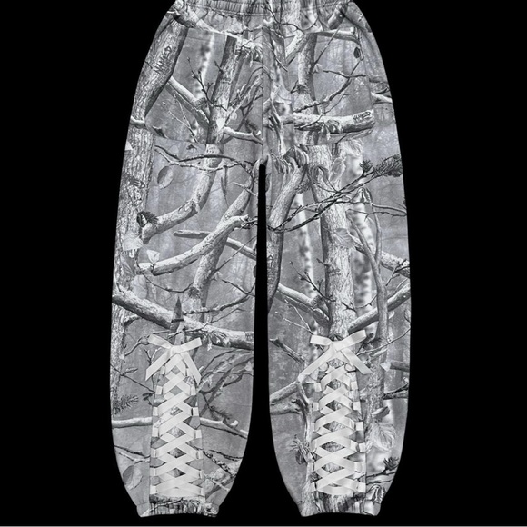 Women's Gray Camouflage Joggers with Lace Detail - Picture 1 of 2